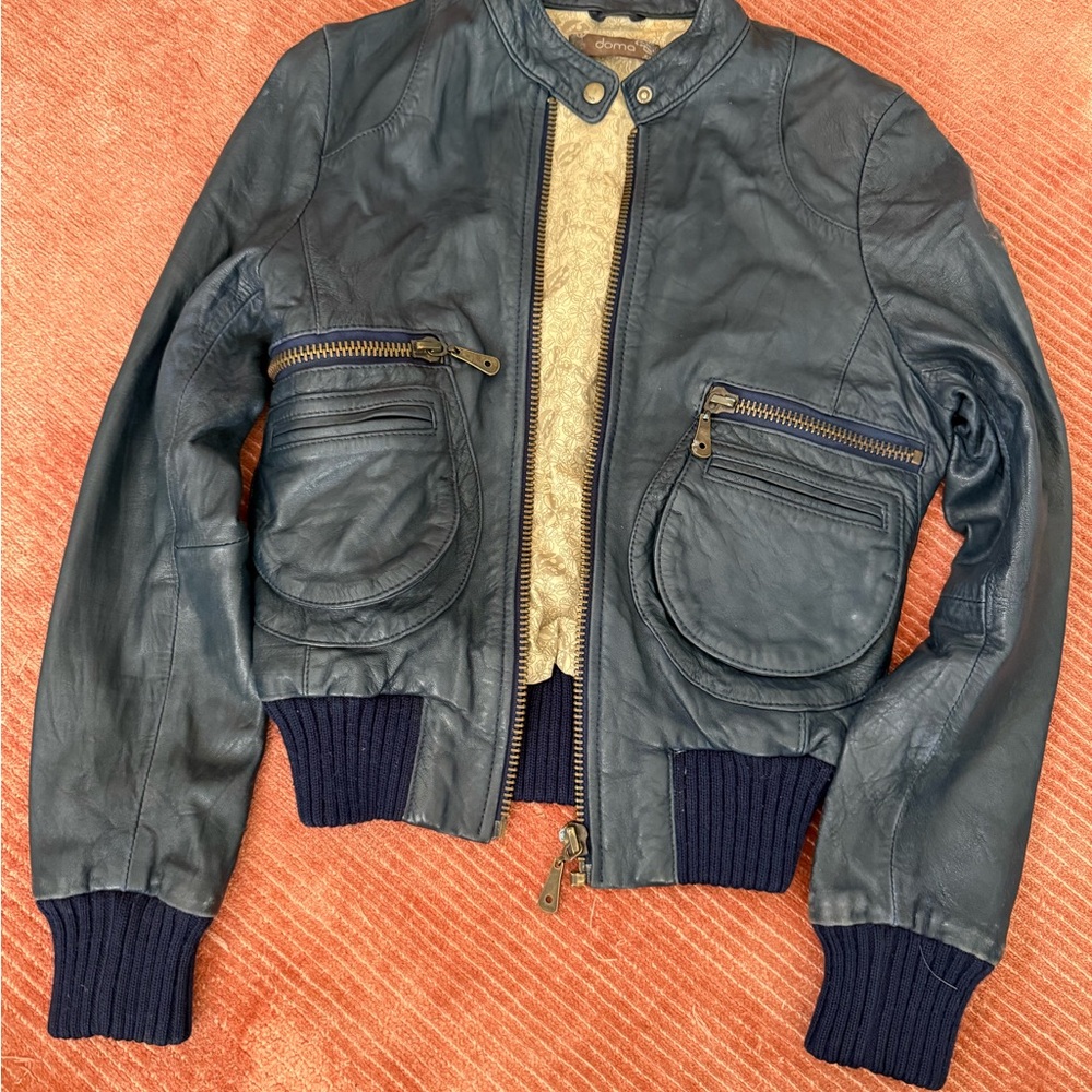 Doma Navy Leather Jacket